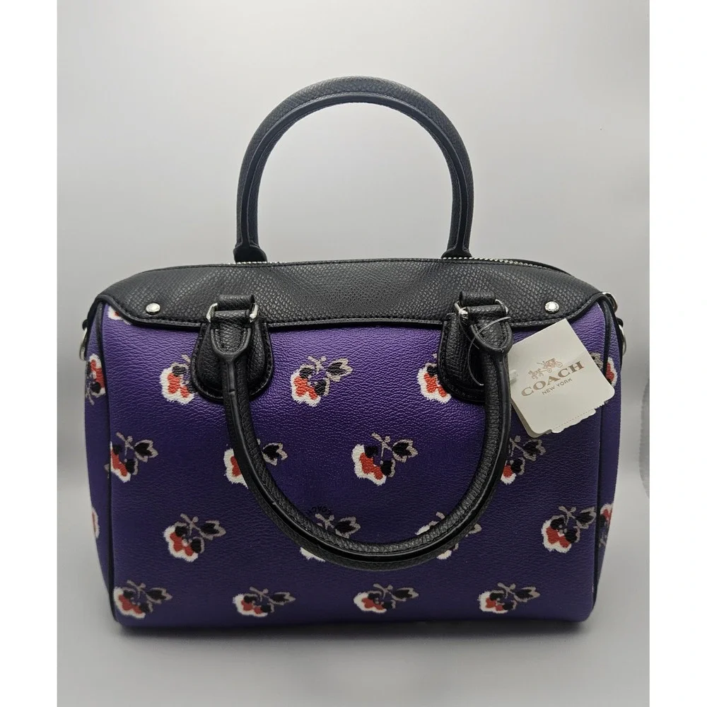 NWT Coach Mini Bennett Satchel Bramble Rose Print with Removable Strap One Flaw!